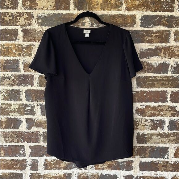 A New Day Black Short Sleeve V-Neck Top Size Large - Picture 1 of 6